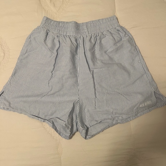 Djerf Avenue Breezy High Waist Striped Shorts - Blue and White - Picture 1 of 4